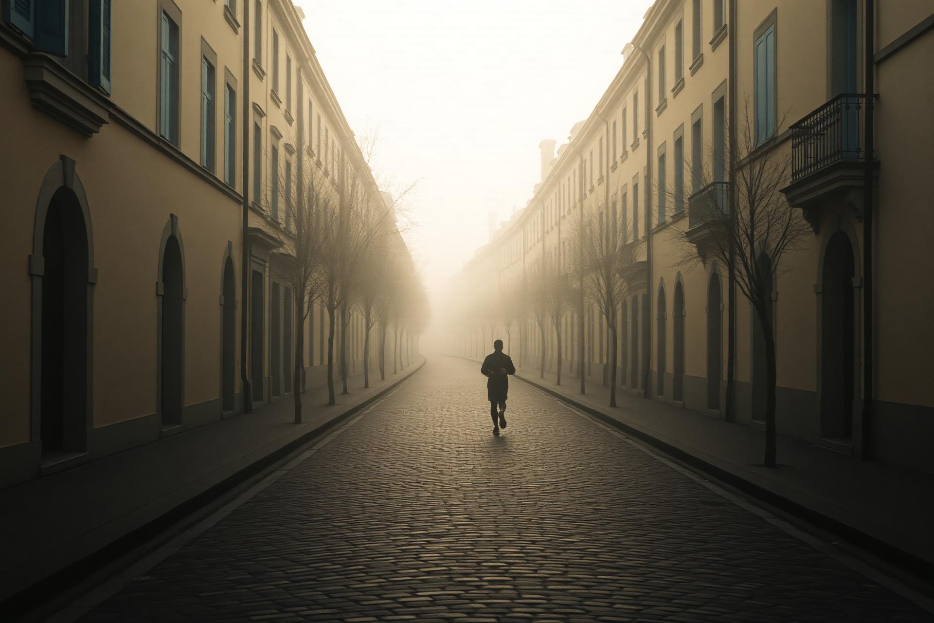 Runner on a misty street